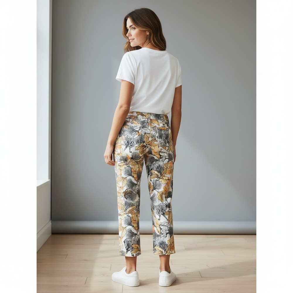 Chico's So Slimming Juliet Ankle Pants Yellow Zebra Tropical Print Size 3 XL